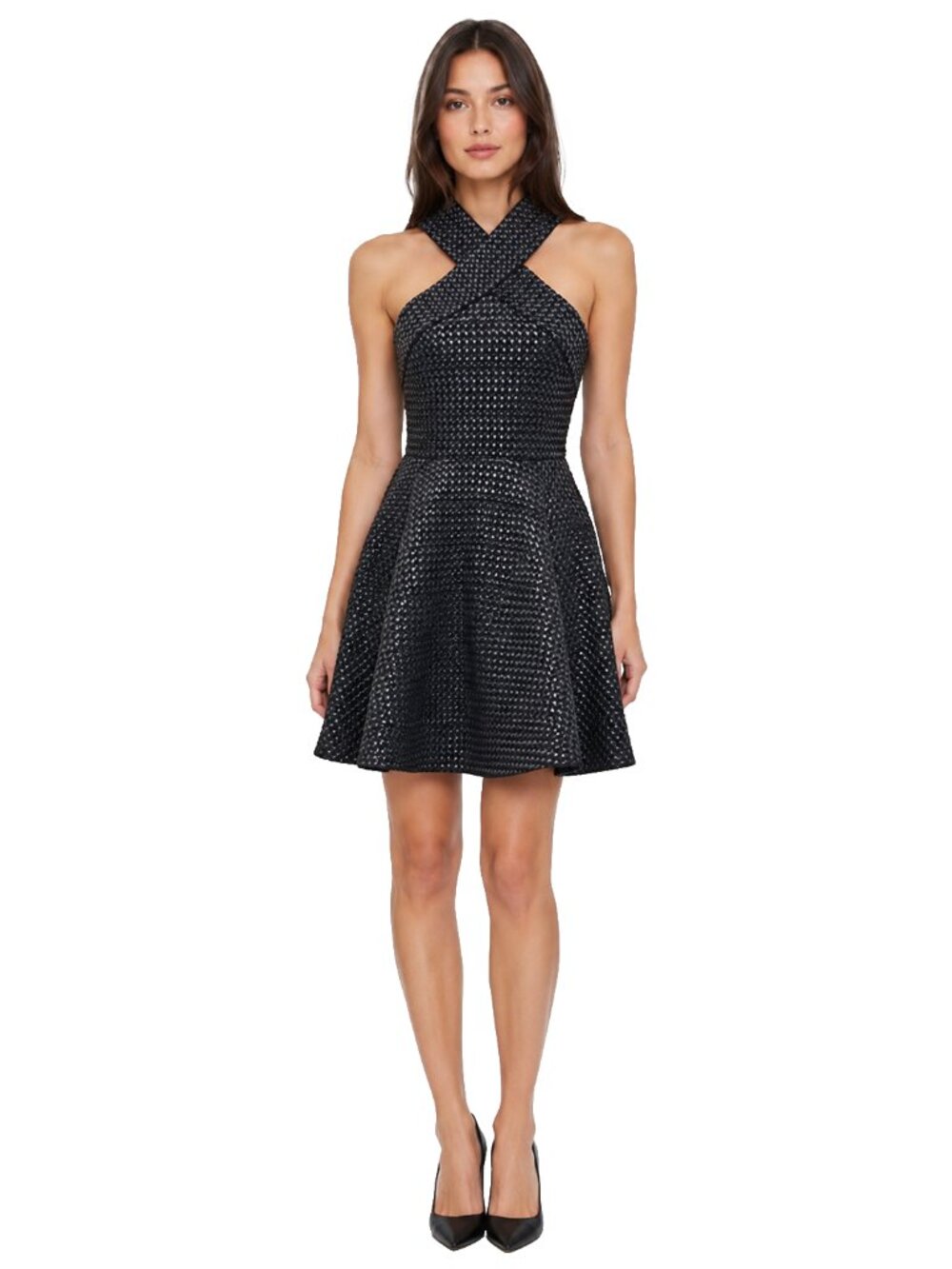 Elliatt Black One-Shoulder Crisscross Fit-and-Flare Dress